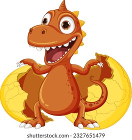 Little Dinosaur Monster Hatching from Egg illustration