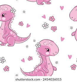 Сute little Dinosaur seamless pattern hand drawn summer print for kids fabric Vector Illustration