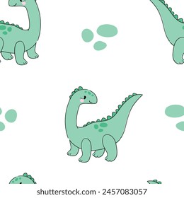 Сute little Dinosaur seamless pattern. Hand drawn trend print for kids fabric Vector Illustration