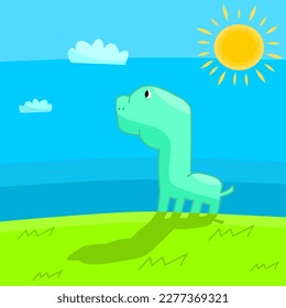 A Little Dinosaur Stare at the Sky Vector Illustration