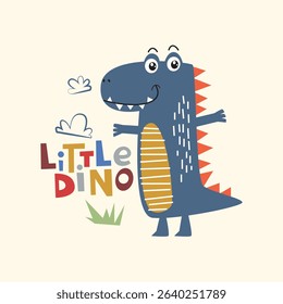 Little dinosaur vector illustration with playful text for clothing, kids apparel, kindergarten background, kids poster or wall decoration, book cover, textile and others