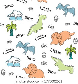 Little dinosaurs hand drawn seamless pattern
