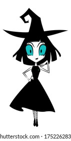 little displeased witch, vector illustration cartoon character. Halloween night. Sticker, book, badges, clothes suitable for everything.