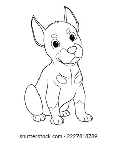 Little Doberman Dog Cartoon Animal Illustration BW