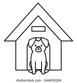 little dog adorable with wooden house
