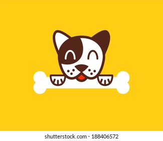 Little dog with bone. Icon.
