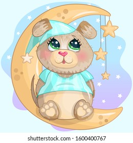 Little dog boy with moon and star