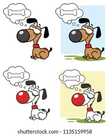 Little Dog Cartoon Mascot Character Dreaming. Vector Collection Isolated On White Background