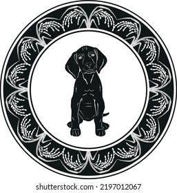 little dog with floral frame handmade design vector