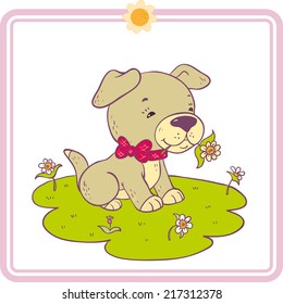 Little dog with flower