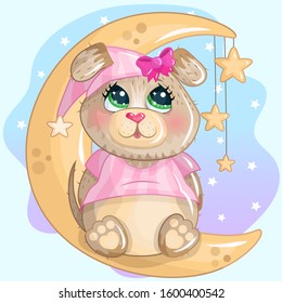 Little dog girl  with moon and star 