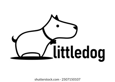 little dog illustration line logo icon design black and white vector