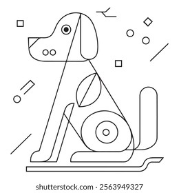 Little dog. Puppy. Black and white vector illustration for coloring book
