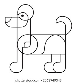 Little dog. Puppy. Black and white vector illustration for coloring book
