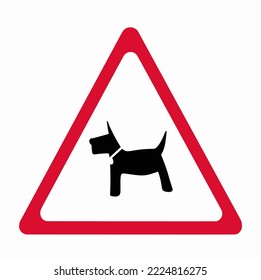 A little dog in a red triangle sign isolated on white background , Vector Illustration