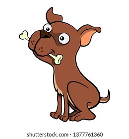 Little Dog sit down and play with bones Cartoon Vector