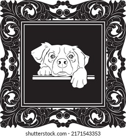 little dog with vintage frame black design handmade silhouette