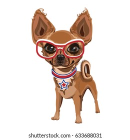 Little doggy in glasses. Vector illustration.