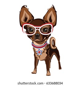 Little doggy in glasses. Vector illustration.