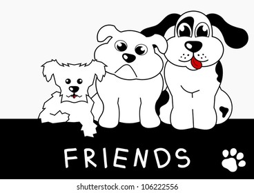 little dogs above friends sign background