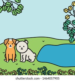 little dogs adorables mascots in the landscape