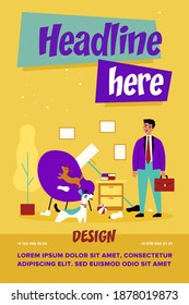 Little dogs playing and getting mess in apartment. Pet, home, owner flat vector illustration. Animal and household concept for banner, website design or landing web page