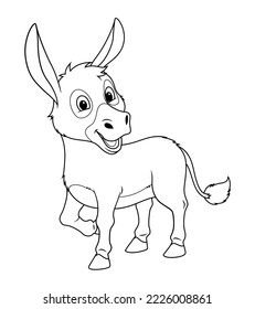 Little Donkey Cartoon Animal Illustration BW