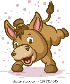 The little donkey is dancing with the happy face and the sparkling around him of illustration