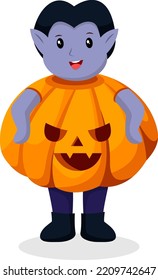 Little Dracula in Pumpkin Character Design Illustration