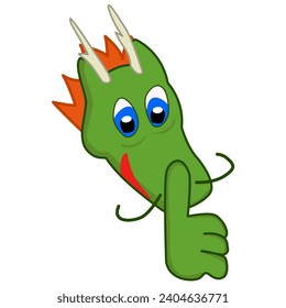 little dragon character holding hand near mouth silence. Shh symbol