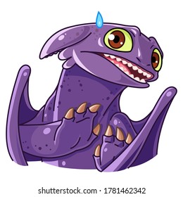 Little Dragon. Funny cartoon little purple dragon. Vector illustration in cartoon style. Isolated on a white background.