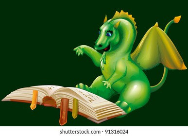 Little Dragon Is Reading A Book