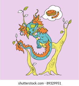 Little dragon sleeping om a tree