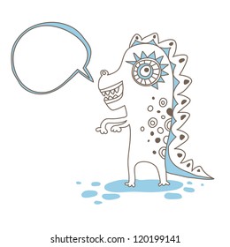 Little dragon and speech bubble. Vector illustration.