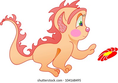 The little dragon wants to take the flower