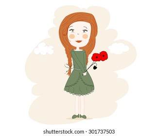 Little dream girl with corn popy in her hand vector