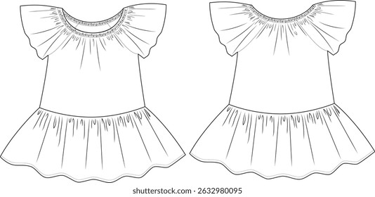 design de vetor de linha plana vestido de menina