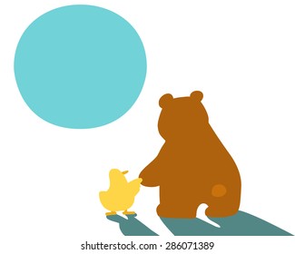 little duck hold hand big bear vector illustration