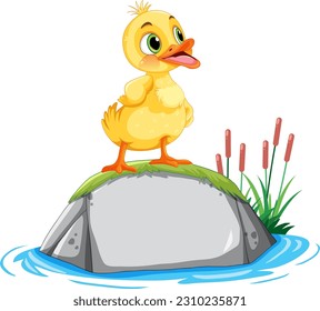 Little Duck Standing on a Rock illustration
