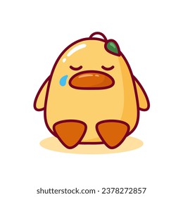 Little duck sticker art. Sad Duckling Crying. Cute Goose with Sprout on Head. Kawaii cute cartoon character design. Sad emotion. Vector illustration in flat style