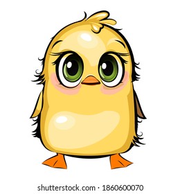 Little duckling. Funny chick. Cute and funny baby bird. The isolated object on a white background. Illustration. Cartoon style. Vector