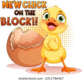 Little duckling hatching the egg text icon illustration