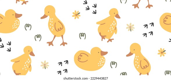Little Ducks on white Background Seamless Repeat Pattern Vector