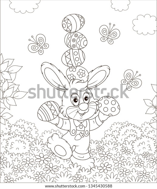 Little Easter Bunny Juggling Colored Eggs Stock Vector (Royalty Free