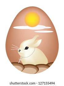 Little Easter Bunny Picture on Traditionally Painted Easter Egg Isolated White Backgrounds