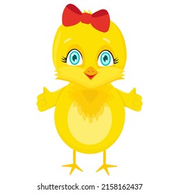 Little easter chicken in a broken egg.  Vector cartoon illustration