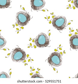 Little egg in nest vector seamless pattern