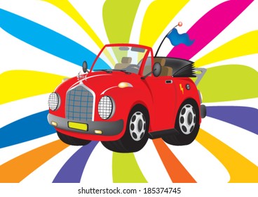 little electric car on groovy background
