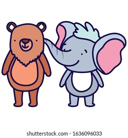 little elephant and bear cartoon character on white background vector illustration