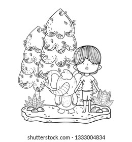 little elephant with boy in the landscape